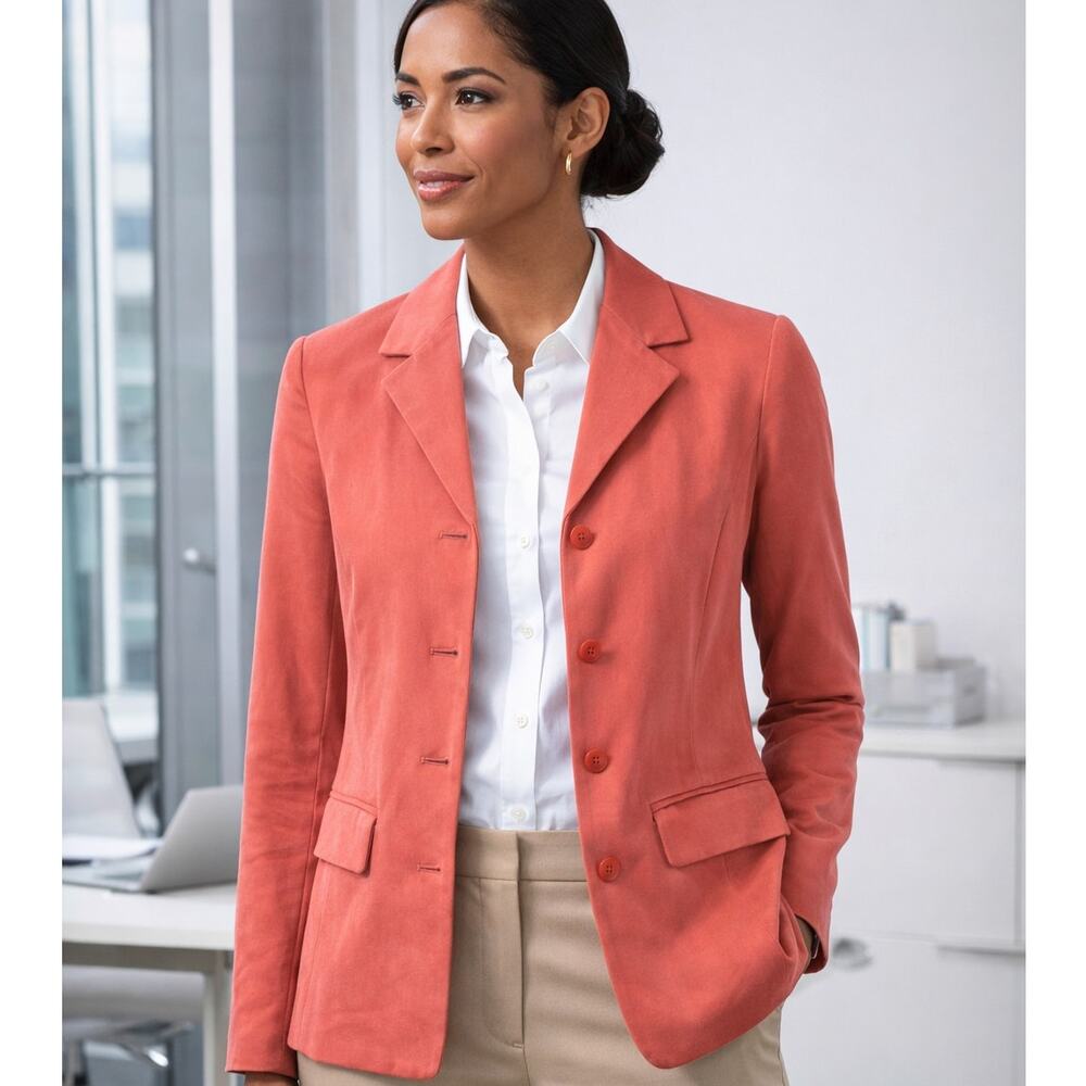 Vintage Style & Co 100% Silk Blazer Pink Coral Coquette Cottagecore Petite 6‎
